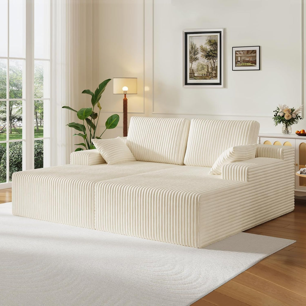 Modular Sectional Sofa, Boneless Couches for Living Room, L-Shape Sofa Couches,Cloud Couch Sectional, Comfy Corduroy Sofa, with Deep Seat, No Assembly Required (Beige, Loveseat Chaise)
