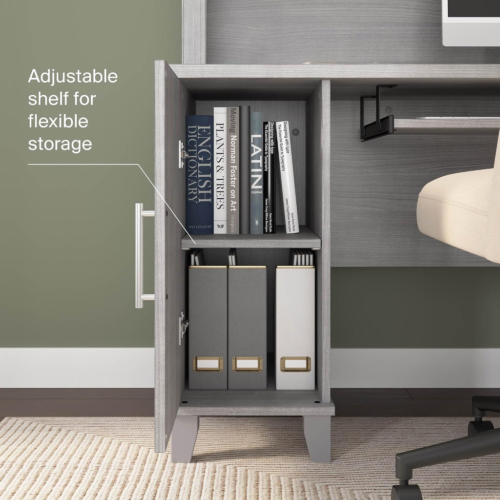 Bush Furniture Somerset L Shaped Desk with Hutch in Platinum Gray | Corner Computer Table with Drawers, Cabinets and Pullout Keyboard/Laptop Tray for Home Office