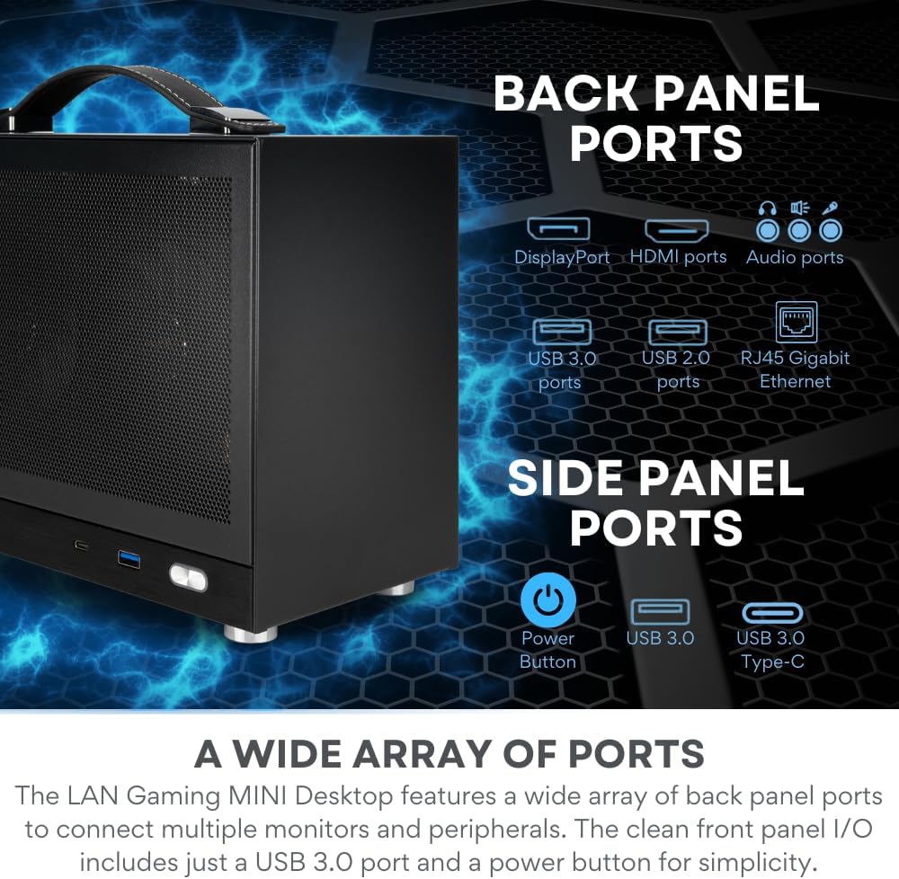 LAN Gamer 8.1L Mini ITX Desktop RTX 5060 Ti 16GB, AMD 8-Core Ryzen 7 8700F CPU, 32GB DDR5 RAM, 2TB Gen4 NVMe SSD, SFF PC w/Windows 11 Pro, 3-Year Warranty, RGB Keyboard+Mouse, Internal Wi-Fi (Black)