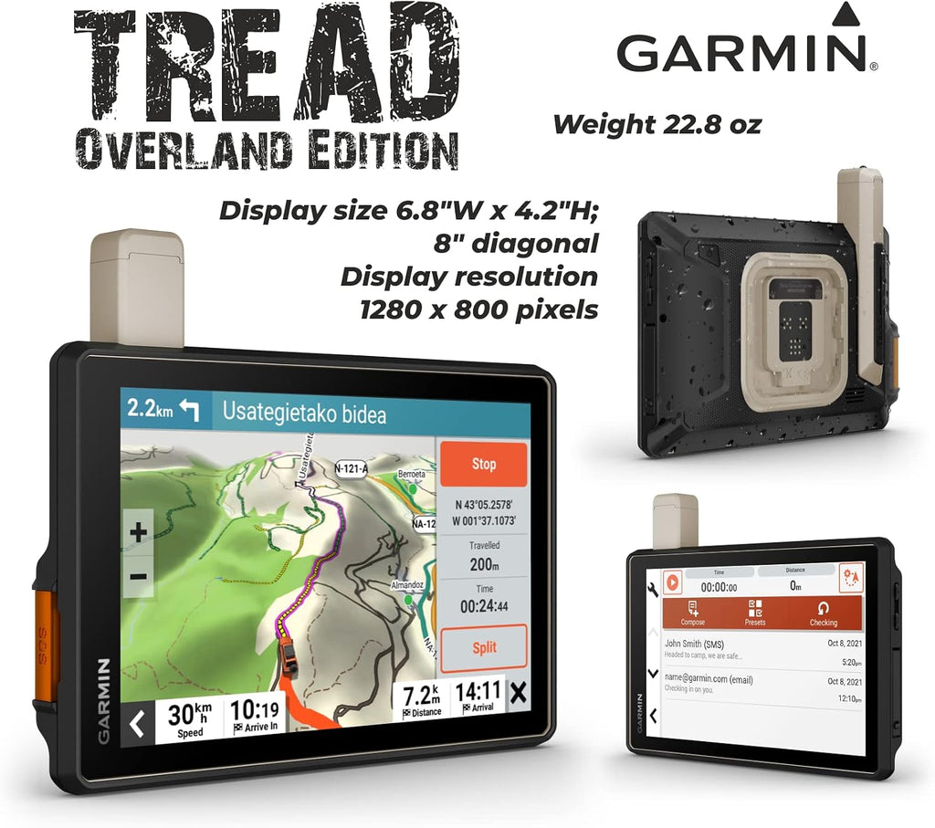 Garmin Tread Overland, All-Terrain GPS Navigator 8 in, Rugged, Built in Mapping, Ultrabright Display with Power Pack Bundle