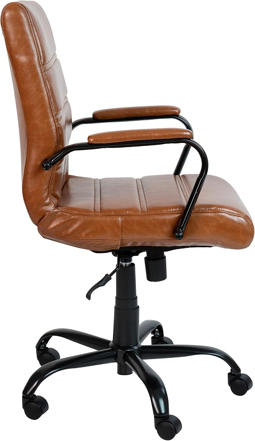 Flash Furniture Whitney Mid-Back Desk Chair - Brown LeatherSoft Executive Swivel Office Chair with Black Frame - Swivel Arm Chair