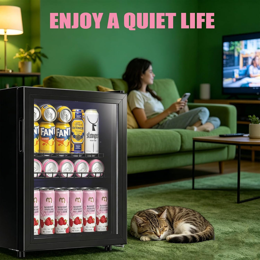 WANAI Beverage Refrigerator and Cooler with Glass Door - 80 Can Capacity, 2.6 Cu.ft Small Beer Fridge for Drinks, Soda, Wine- Mini Cooler with 7 Adjustable Temperature Control and Blue LED Light