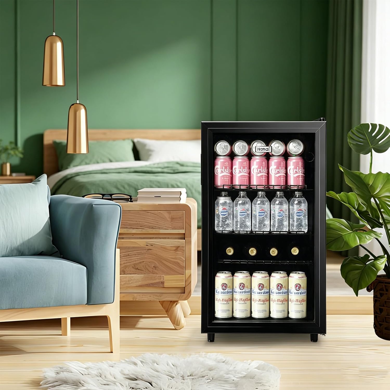 WANAI Beverage Refrigerator and Cooler with Glass Door - 120 Cans Capacity, 3.5 Cu.ft Small Beer Fridge for Drinks, Soda, Wine - Mini Cooler with 7 Adjustable Temperature Control
