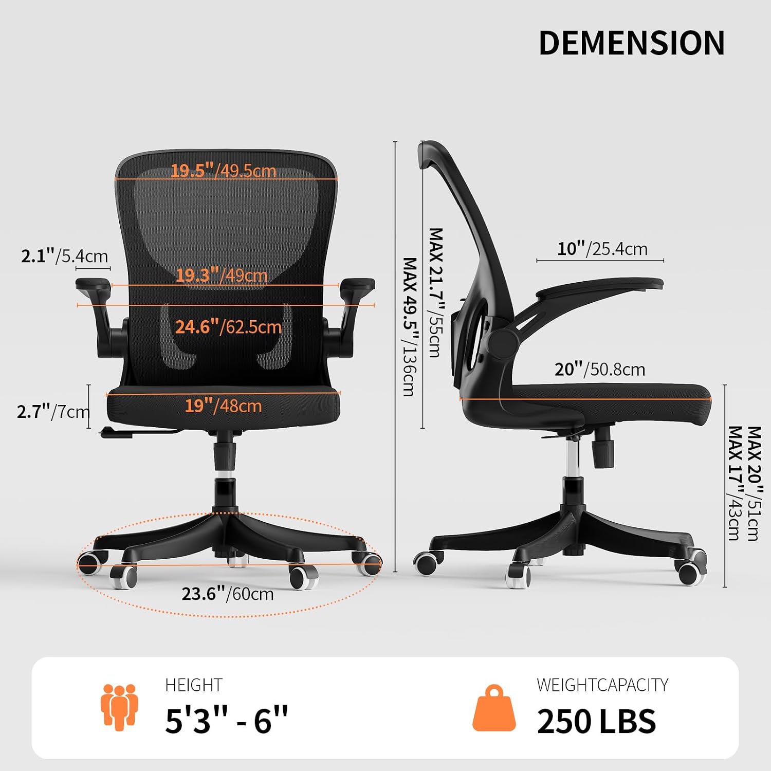 Monhey Office Chair Ergonomic Desk Chair with Lumbar Support&Headrest&Flip-up Arms Height Adjustable Rocking Swivel Computer Chair Multi-Angle from 90° to 125° with 350LBS Capacity