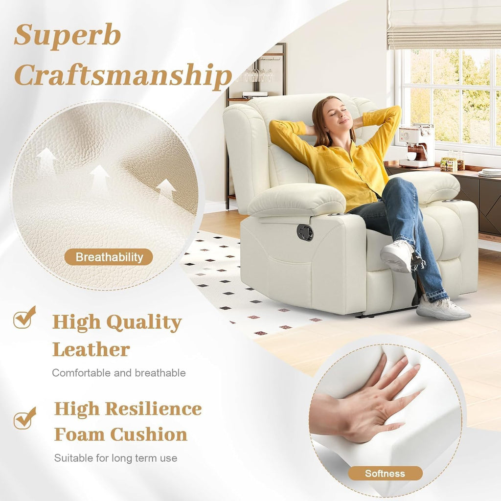 FURNIMAT Recliner Chair, Oversized Manual Reclining Chair for Adults, Single Reclining Sofa with Cup Holder & Pocket, Lounge Recliner for Living Room Home Theater Seating RV Chairs