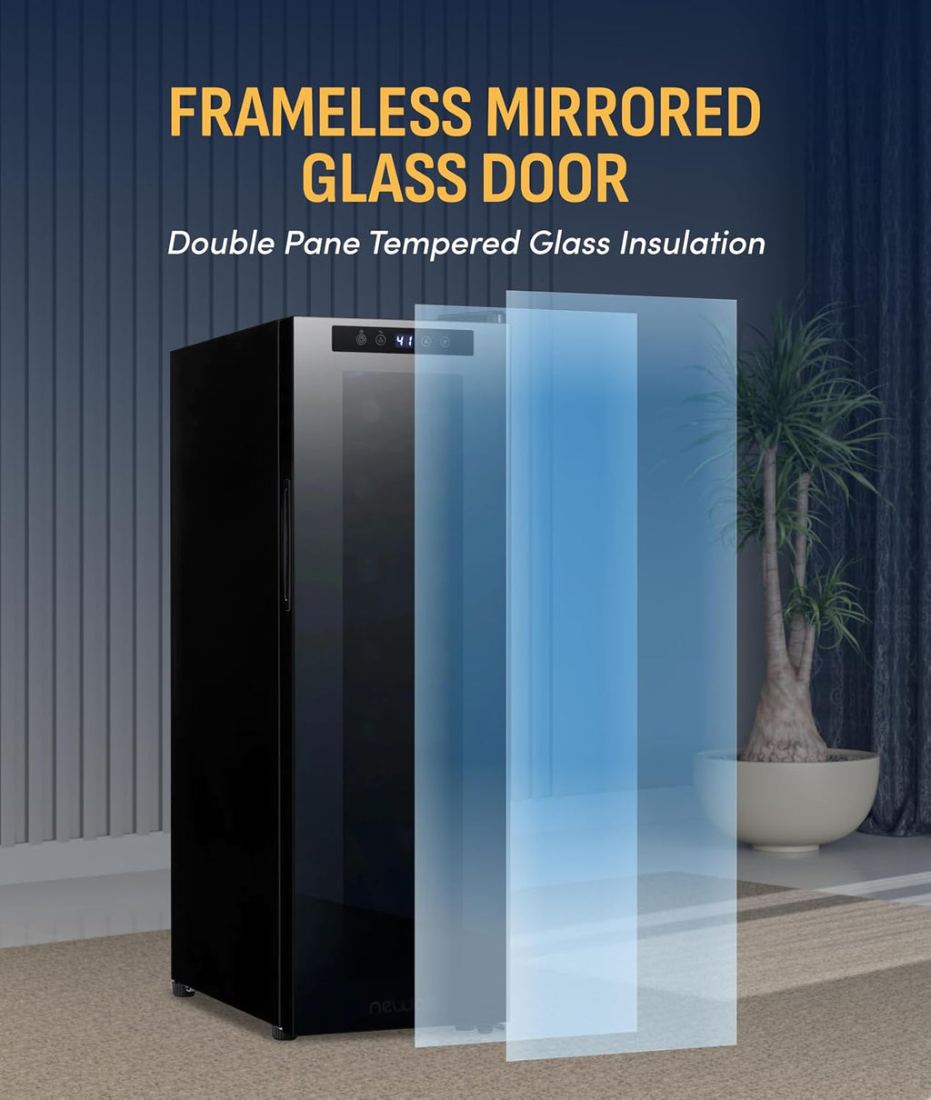 NewAir 10' Wine Fridge for 12 Bottles | Freestanding Wine Cooler Refrigerator with Glass Door | Compact Countertop Storage with Precision Cooling & Quiet Operation | Black