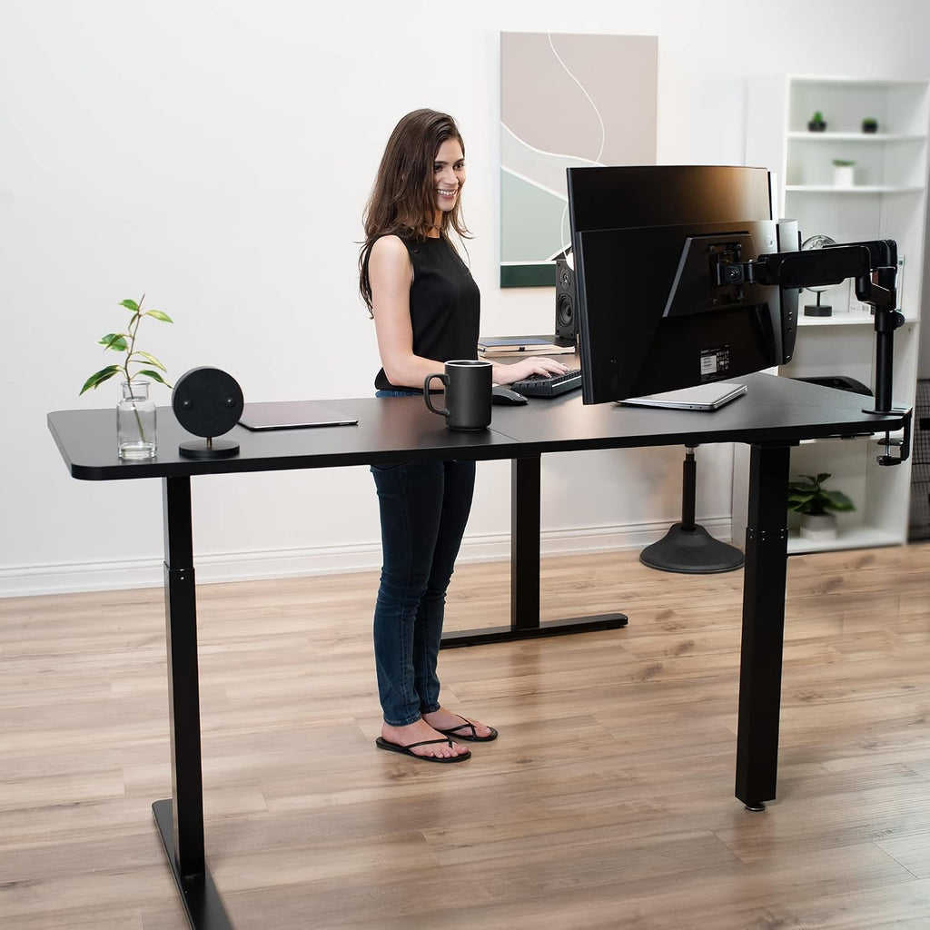 VIVO Universal 71 x 71 inch Curved Corner Table Top for L-Shape Sit to Stand Height Adjustable Home and Office 3-Leg Desk Frames, Black Desktop, DESK-TOP2CB