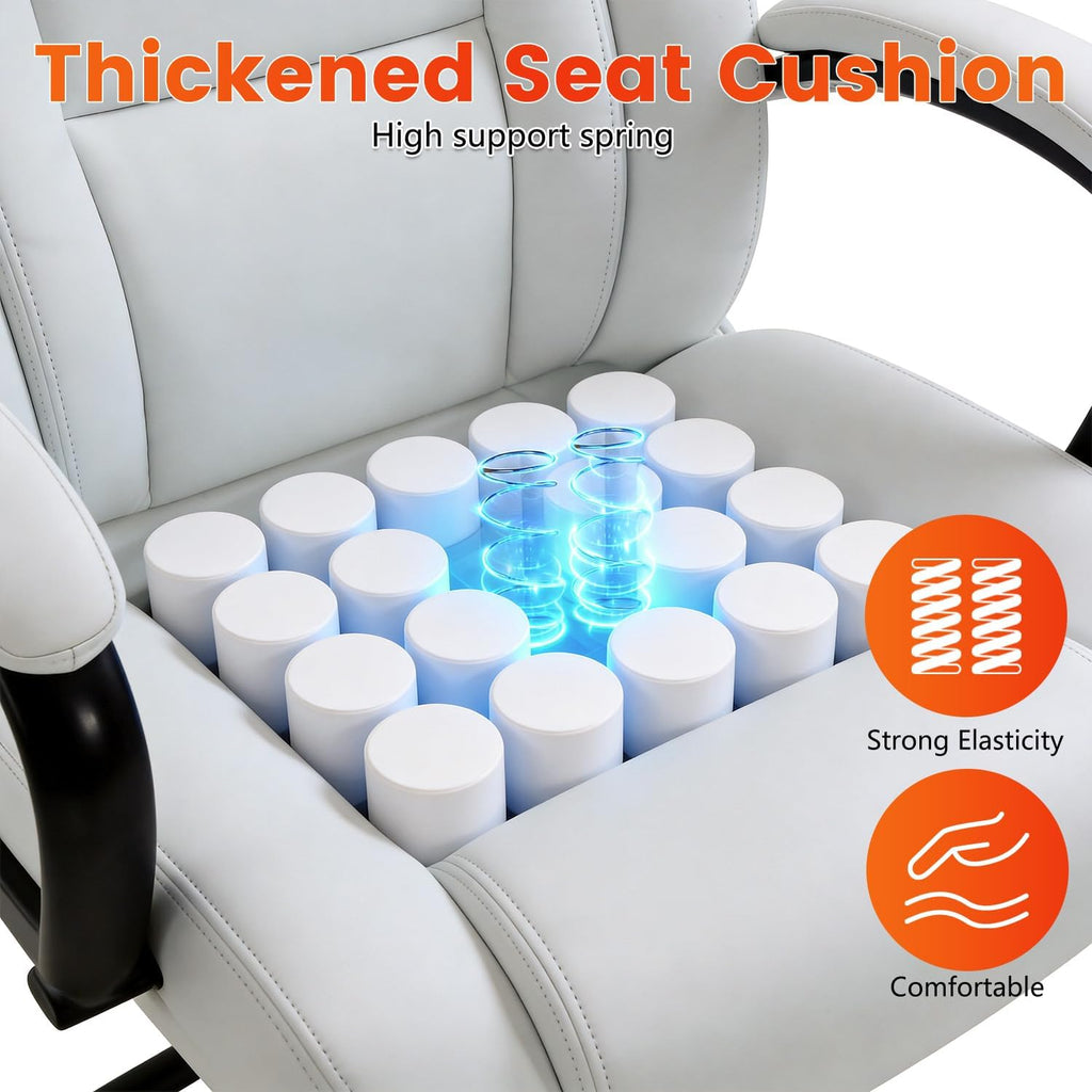 Office Chair Desk Chair Computer Chair with Lumbar Support Headrest Armrest Swivel Rolling PU Leather Task Big and Tall 500lb Wide Seat Massage Ergonomic Chair Adjustable for Adults Women(Cream)