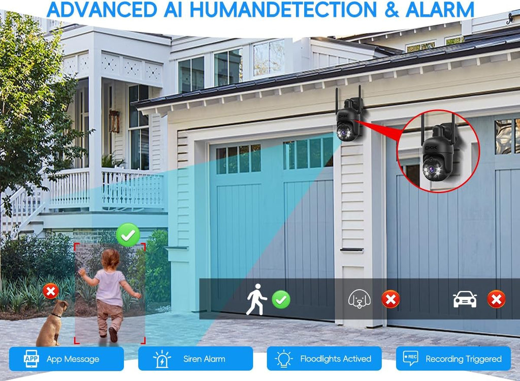 [10CH, Upgrading 5MP] CKK Wireless Security Camera System with 1TB HDD, 4pcs PTZ Cameras Outdoor Indoor, 3K WiFi Surveillance NVR System with Floodlights & Siren Alarm, 2 Way Audio, Waterproof