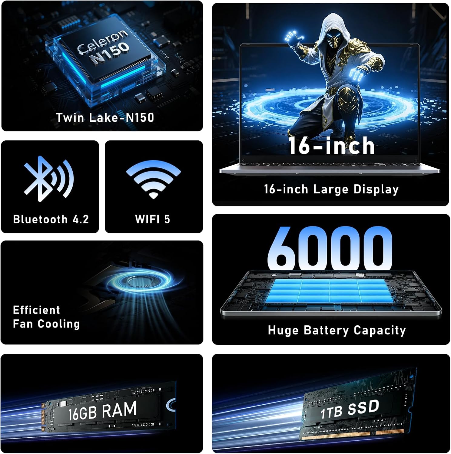 FUNYET Gaming Laptop, 16 inch Laptop Computer 2026 with Window 11 Pro, 16GB RAM 512GB SSD, Int 13th Gen N150 Processor(up to 3.6GHz), Backlit Keyboard, Mini HDMI, FHD 1920 * 1200