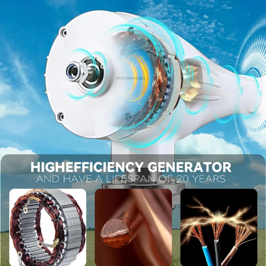3000W Wind Power Turbine Generator 12V 24V 48V Maglev Generator Horizontal Wind Generator with 6 Blade and Controller for Home,Surveillance,Street Lighting