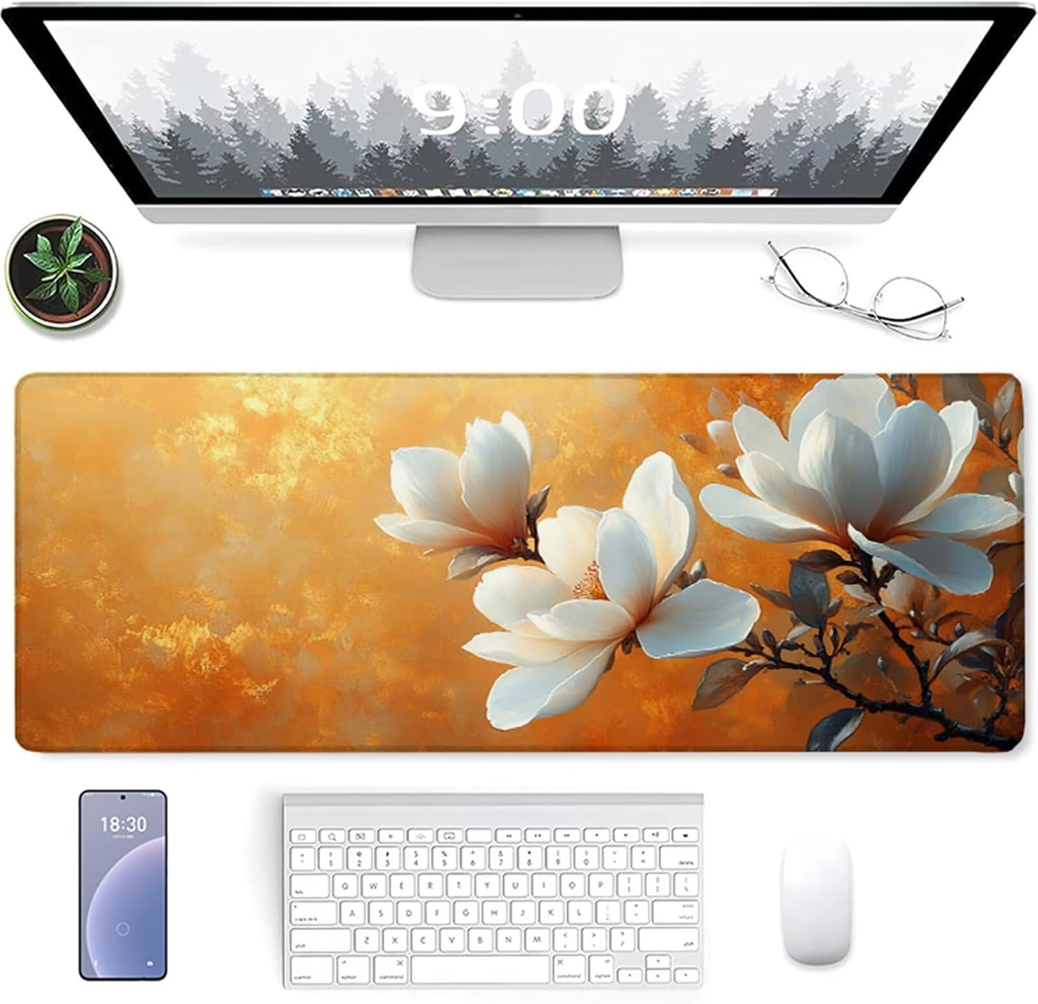Flower Gaming Mouse Pad, Mouse Pad 64x32in, Large Desk Mat with Non-Slip Rubber Base, Office Desk Accessories, Large Extended Gaming Keyboard Mat, Big Mousepad for Computer Gamer Office, Orange O-5444