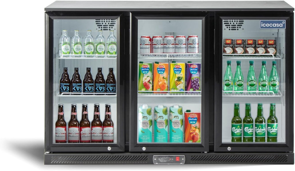 ICECASA 52.6' W Beverage Refrigerators 3 Glass Door Back Bar Refrigerator Commericial Undercounter cooler Wine Merchandiser 11.7 Cu.ft for Soda Beer