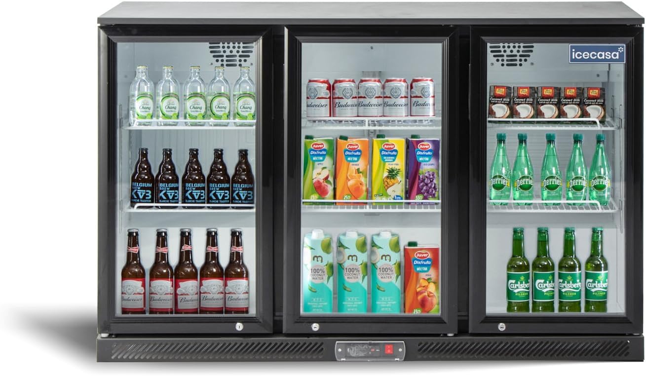 ICECASA 52.6' W Beverage Refrigerators 3 Glass Door Back Bar Refrigerator Commericial Undercounter cooler Wine Merchandiser 11.7 Cu.ft for Soda Beer