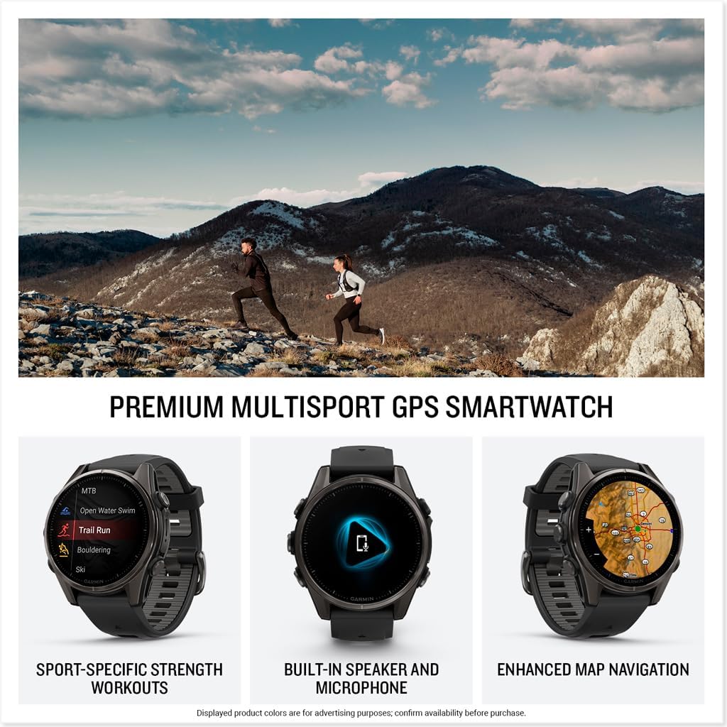 Garmin Fenix 8 Sapphire, 43mm Premium AMOLED Multisport GPS Smartwatch with inReach Technology, Health Tracking | Soft Gold with Dark Sandstone Band and Signature Series Modern Power Stand