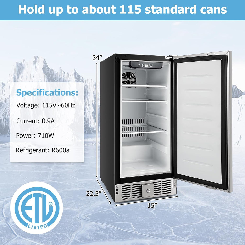 COSTWAY 15 Inch Beverage Refrigerator, Under Counter Drink Fridge with Stainless Steel Door & Removable Shelves, Built-in & Freestanding Beverage Cooler for Soda, Beer, Wine