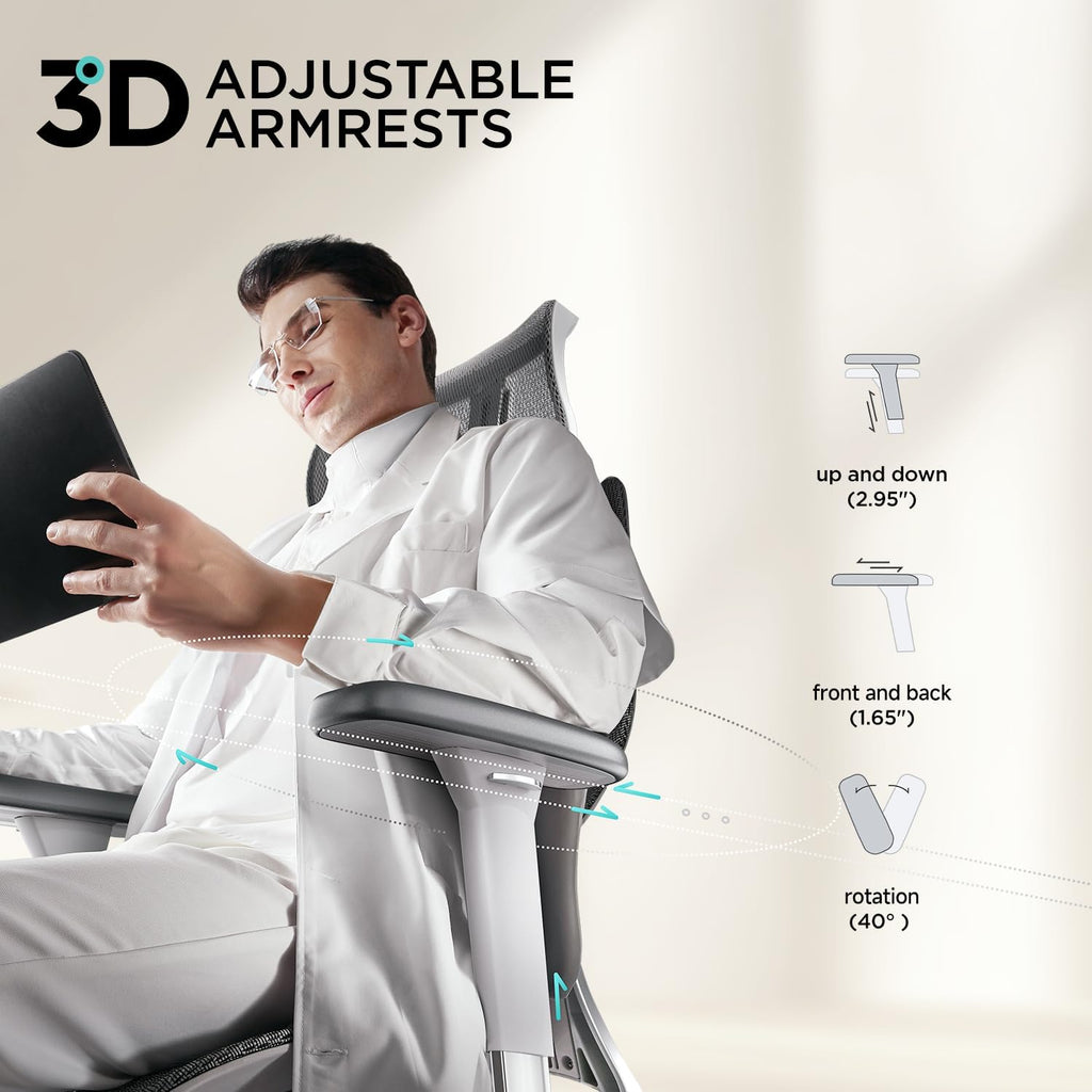 Hbada E3 Air Ergonomic Office Chair, Big and Tall Office Chair - with 3-Zone Dynamic Lumbar Support, 3D Adjustable Headrest, 3D Adjustable Armrests, Swivel, Grey(No Footrest)