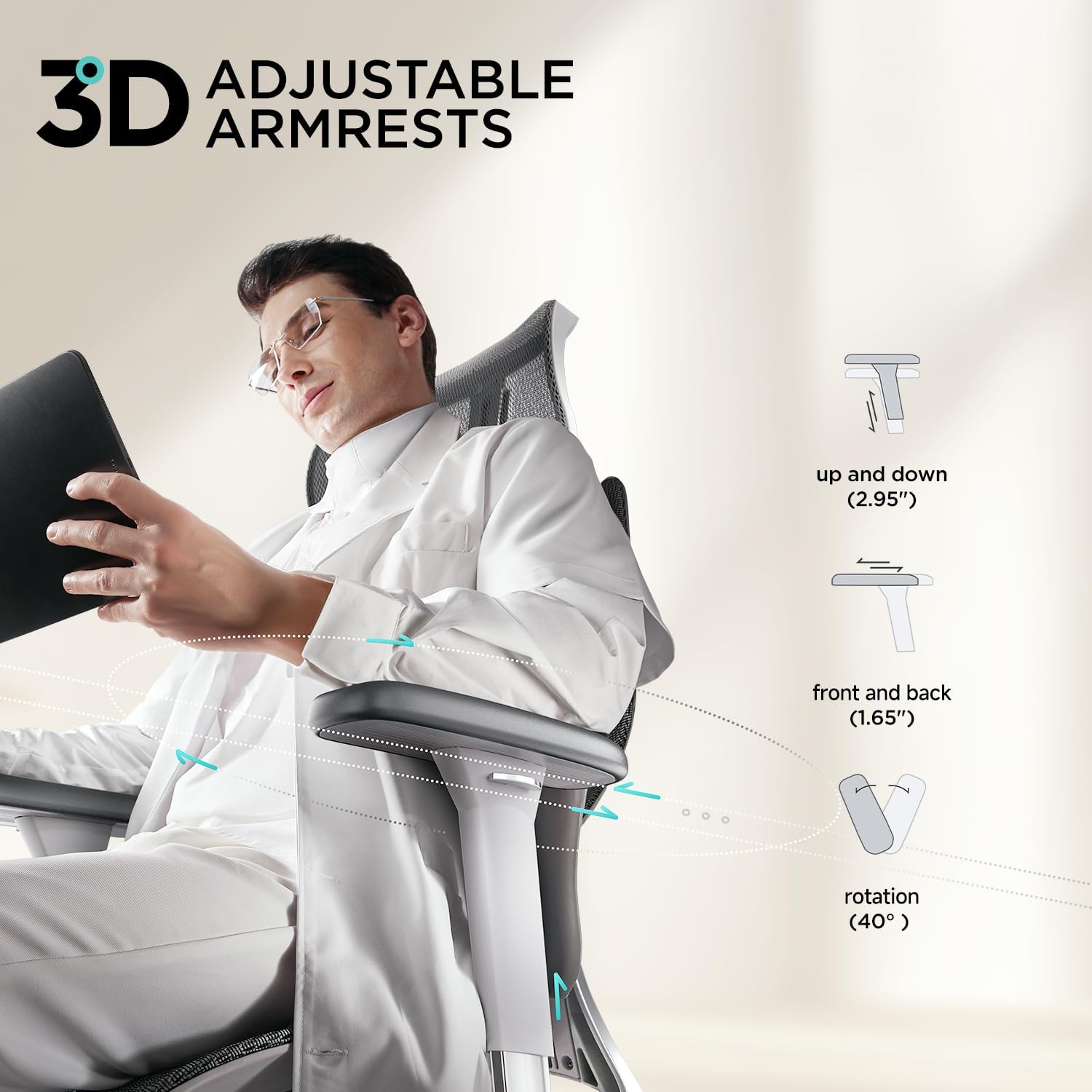 Hbada E3 Air Ergonomic Office Chair, Big and Tall Office Chair - with 3-Zone Dynamic Lumbar Support, 3D Adjustable Headrest, 3D Adjustable Armrests, Swivel, Grey(No Footrest)