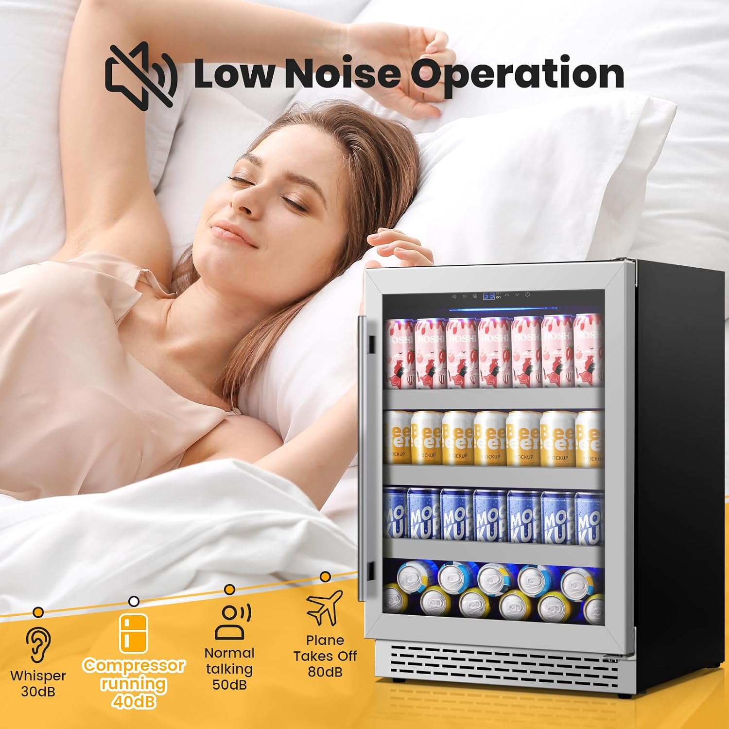 24 Inch Beverage Refrigerator,190 Cans Freestanding/Under Counter Beverage Fridge with Glass Door,Air Cooling Wine Beverage Cooler with Reversible Door,Memory Function for Wine,Beer and Soda