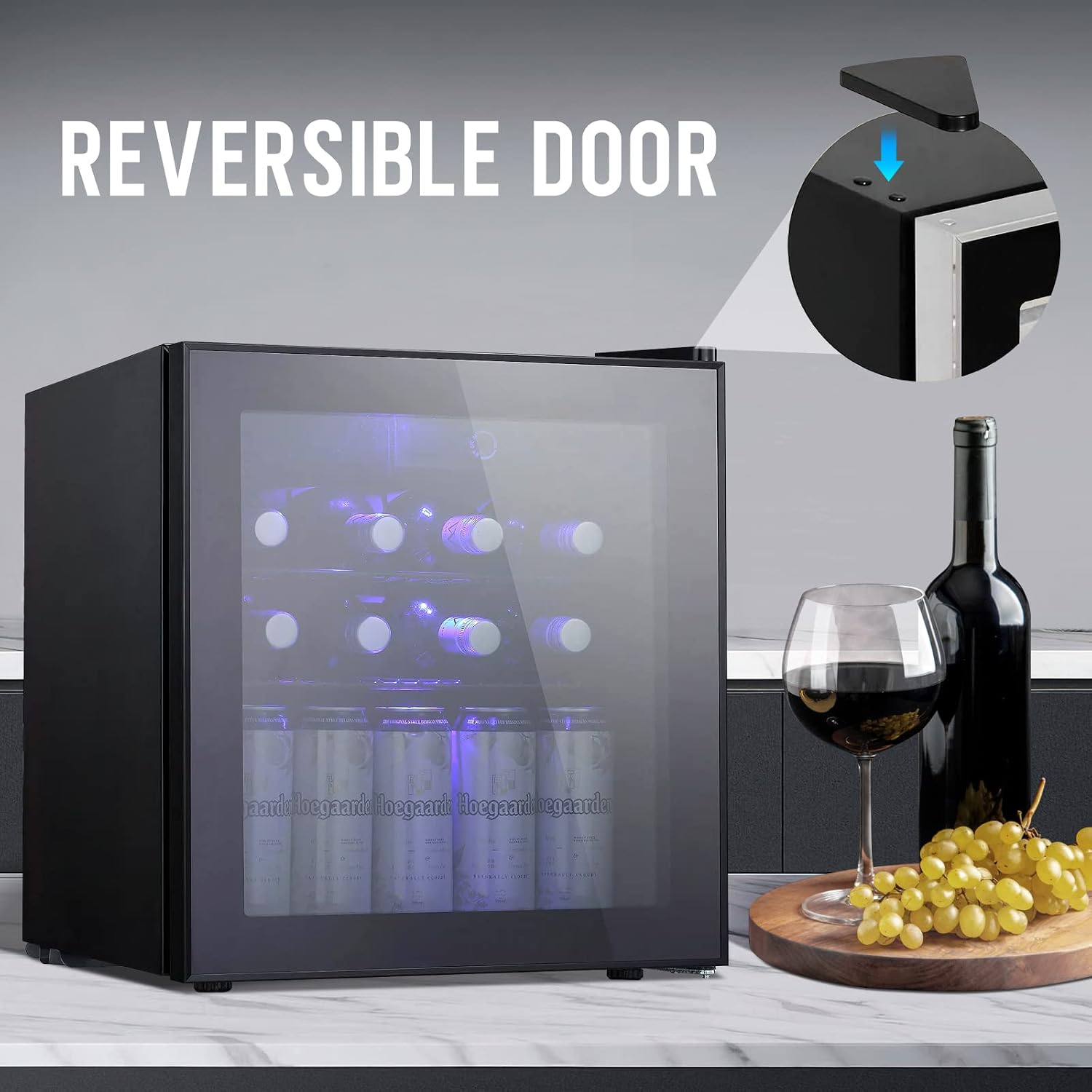 Antarctic Star 1.6cu.ft Wine Cooler/Cabinet Beverage Refigerator, Small Wine Cellar for Soda Beer, Counter Top Bar Fridge, Quiet Operation Compressor, Freestanding, Black Glass Door…