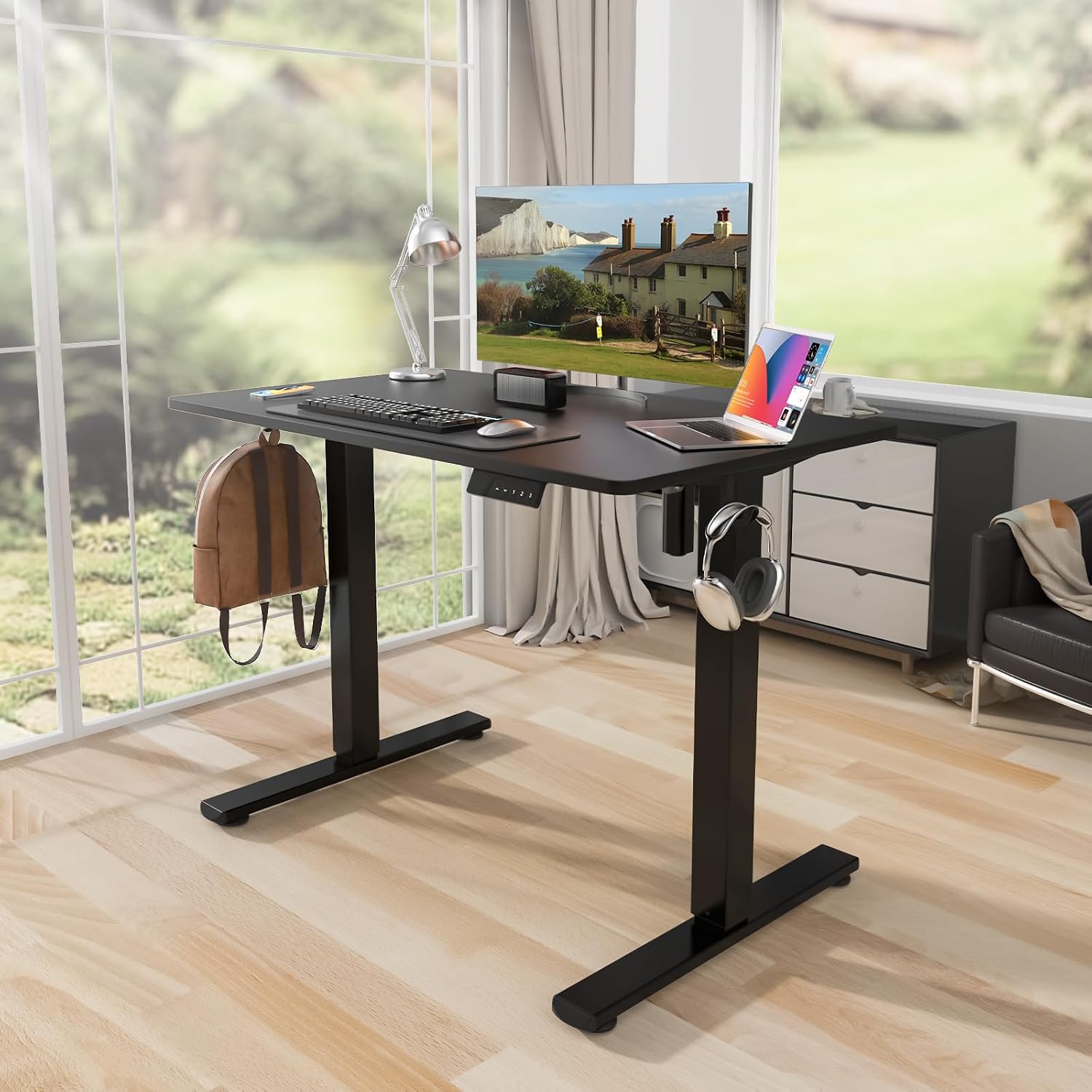 Kingant Standing Desk Height Adjustable Small Electric Stand Up Desks [35 x 20 Inch] - Ergonomic Sit Stand Desk Rising Desks for Home Office Computer Desk Stand Desk Workstation