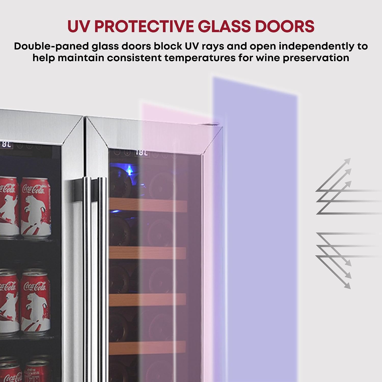 Koolatron 18 Bottle 56 Can Wine Fridge – Wine Cooler with Glass Door, 150 L Beverage Can Refrigerator, Digital Temperature Control/Dual temperature zone, Ideal for White,Red & Sparkling Wine