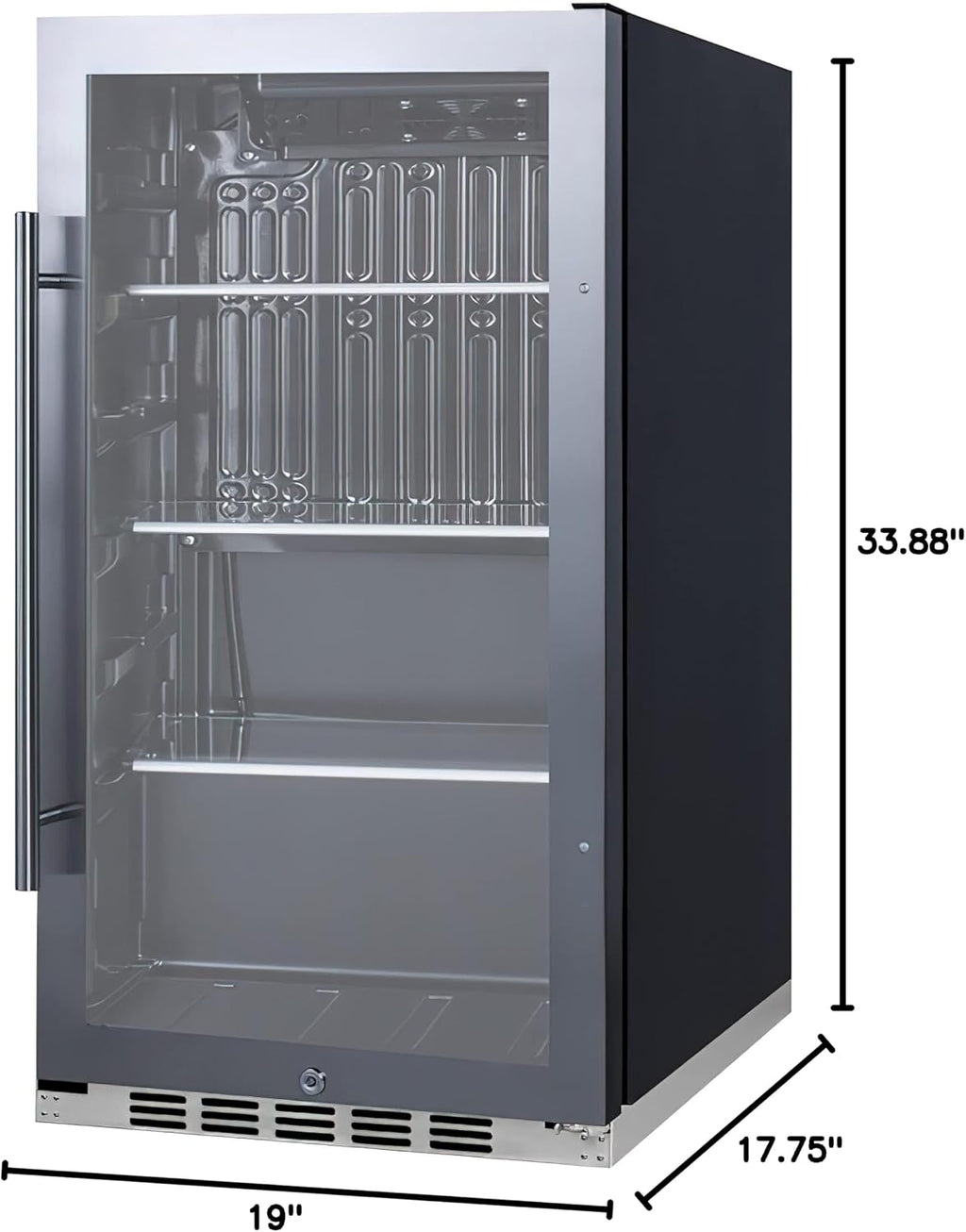 Summit Appliance SPR488BOSH34 Shallow Depth Indoor/Outdoor Beverage Cooler, 3.13 cu.ft. Capacity, 17.75' Depth, Weatherproof Design, Sealed Back, Factory Installed Lock, LED Lighting, Black Interior