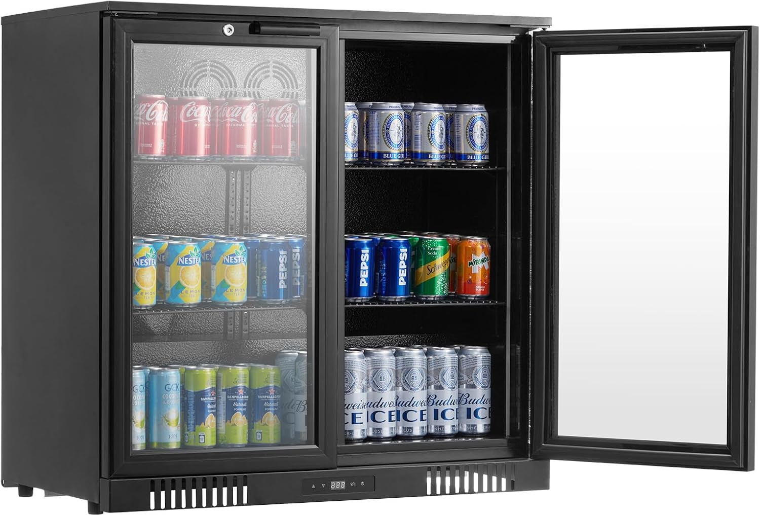 VEVOR Beverage Refrigerator Cooler, 246 Can Beverage Fridge, Soda Beer Fridge with Glass Doors, Adjustable Shelves, Digital Temperature Control, Built-in or Freestanding Fridge for Restaurant & Bar