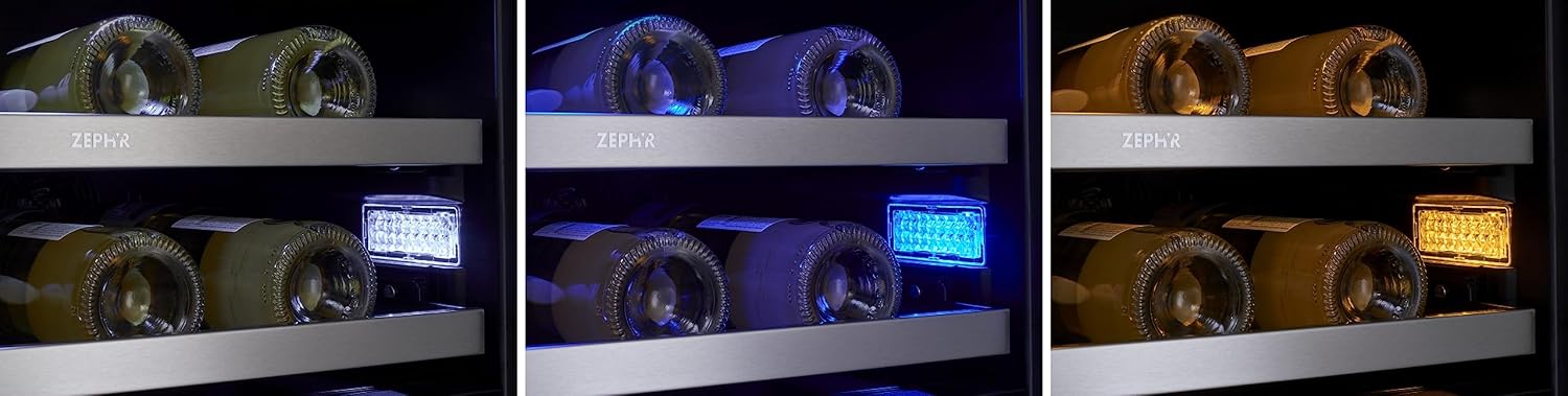 Zephyr PRWB24C32C Presrv 24 Inch Wide 21 Bottle Capacity and 64 Can Capacity Wine and Beverage Cooler Combo with 3-Color LED Lighting - Stainless Steel