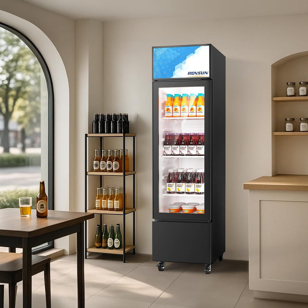ROVSUN 6 Cu.Ft Commercial Refrigerator Display Refrigerator ETL NSF Certified, Slim Commercial Beverage Cooler Glass Door Merchandiser Drink Fridge w/Adjustable Shelves LED Light for Bar Restaurant