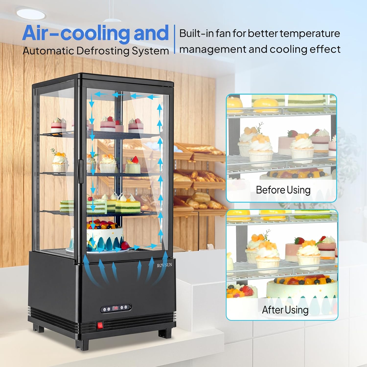 ROVSUN 3 Cu.Ft Display Refrigerator Commercial, Beverage Refrigerator Cooler Glass Door Merchandiser Fridge w/LED Air-cooling Automatic Defrost Front Opening Door for Cafe Restaurant Cafe ETL NSF