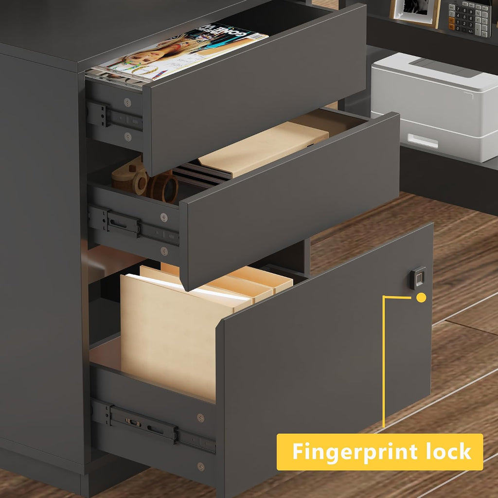 63' Electric Standing Desk with Lockable Drawer, Pegboard and Keyboard Tray, Height Adjustable Stand up Desk with File Cabinet & Shelves, Home Office Computer Gaming Table, Black