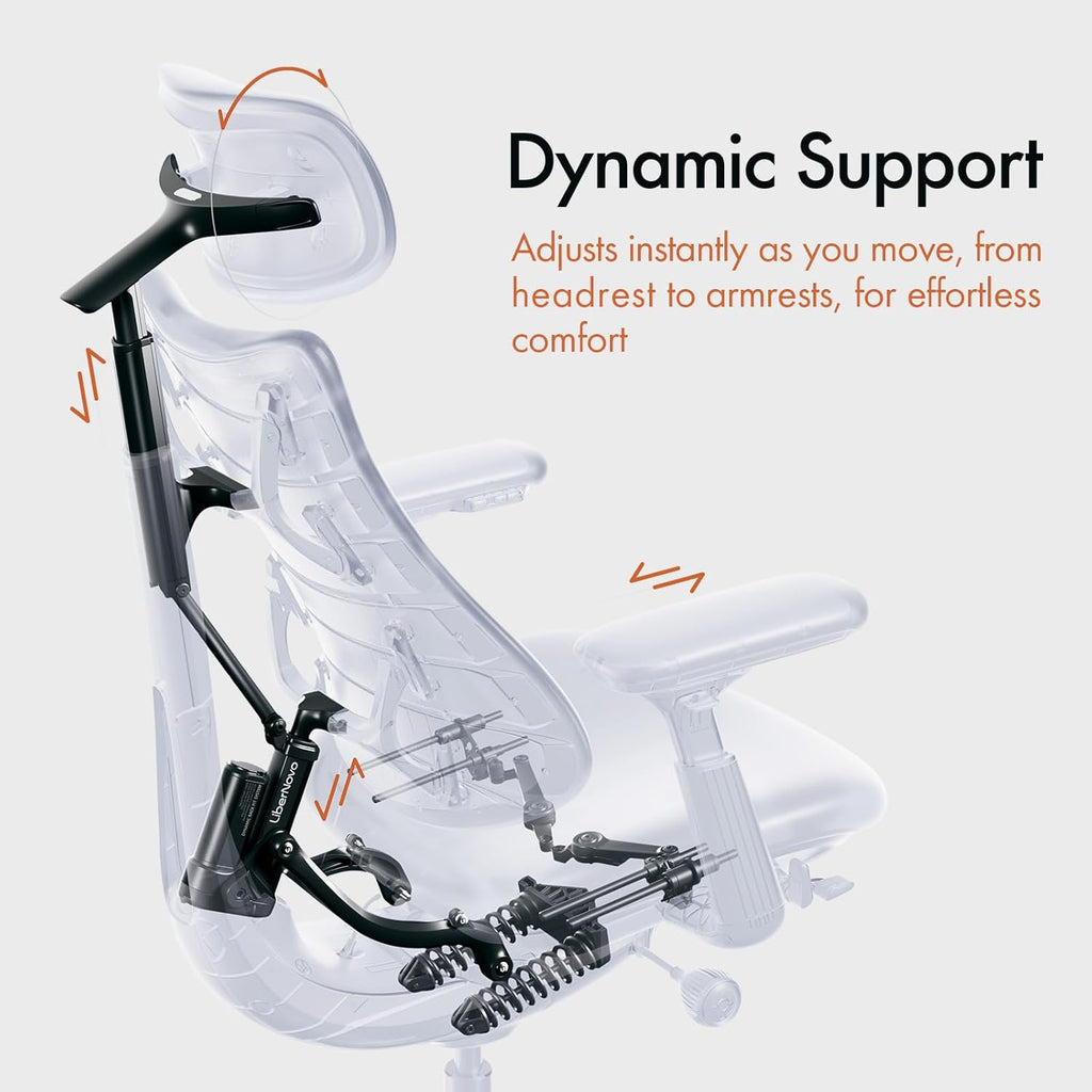 LiberNovo Dynamic Ergonomic Office Chair - Comfy Adjustable Desk Chair with Adaptive Lumbar Support, 160° Recline & Built-in Spine Stretch for Back Comfort, Home Office Long Hours Use, Black+48cm