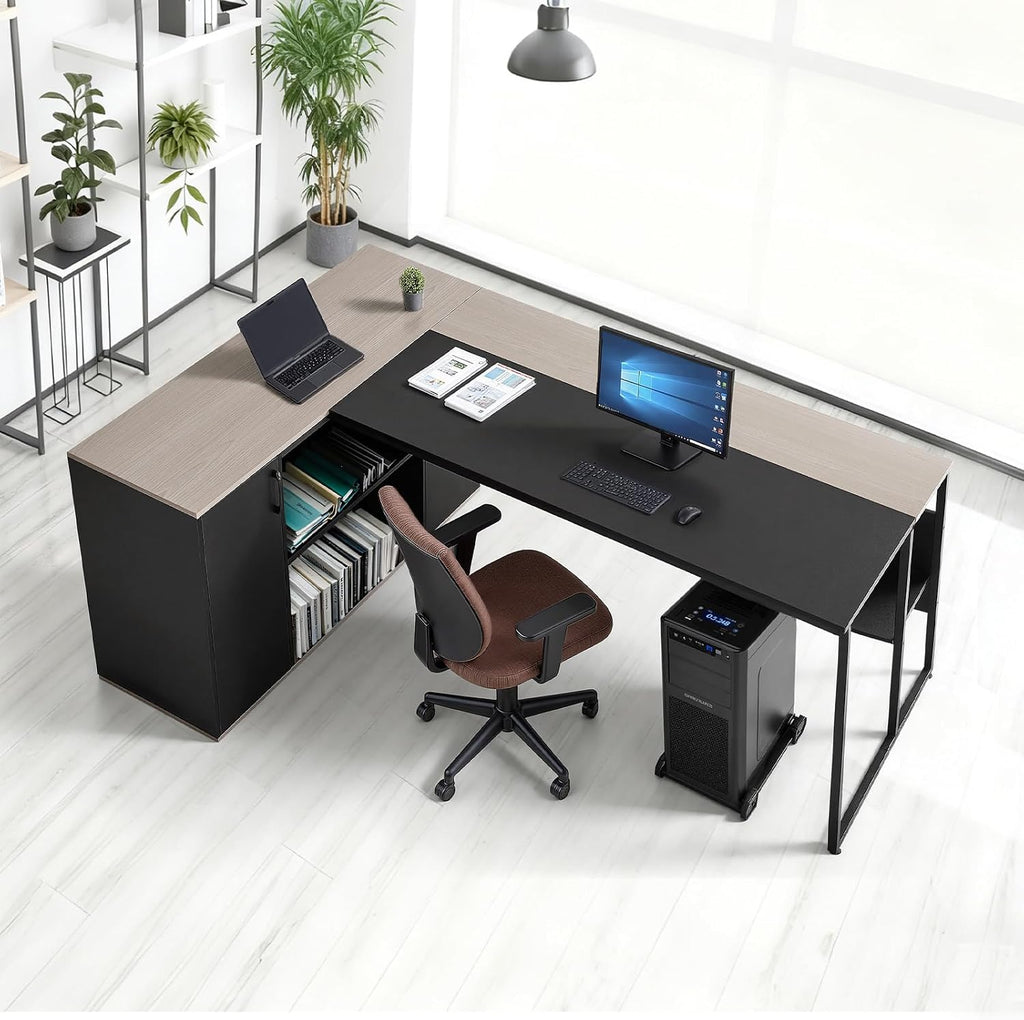 VEVOR 71' L-Shaped Executive Desk, Large Computer Desk with Drawers, File Storage Cabinet, CPU Stand, 350 LBS Load Capacity Corner Table, Easy Assembly, for Work Study