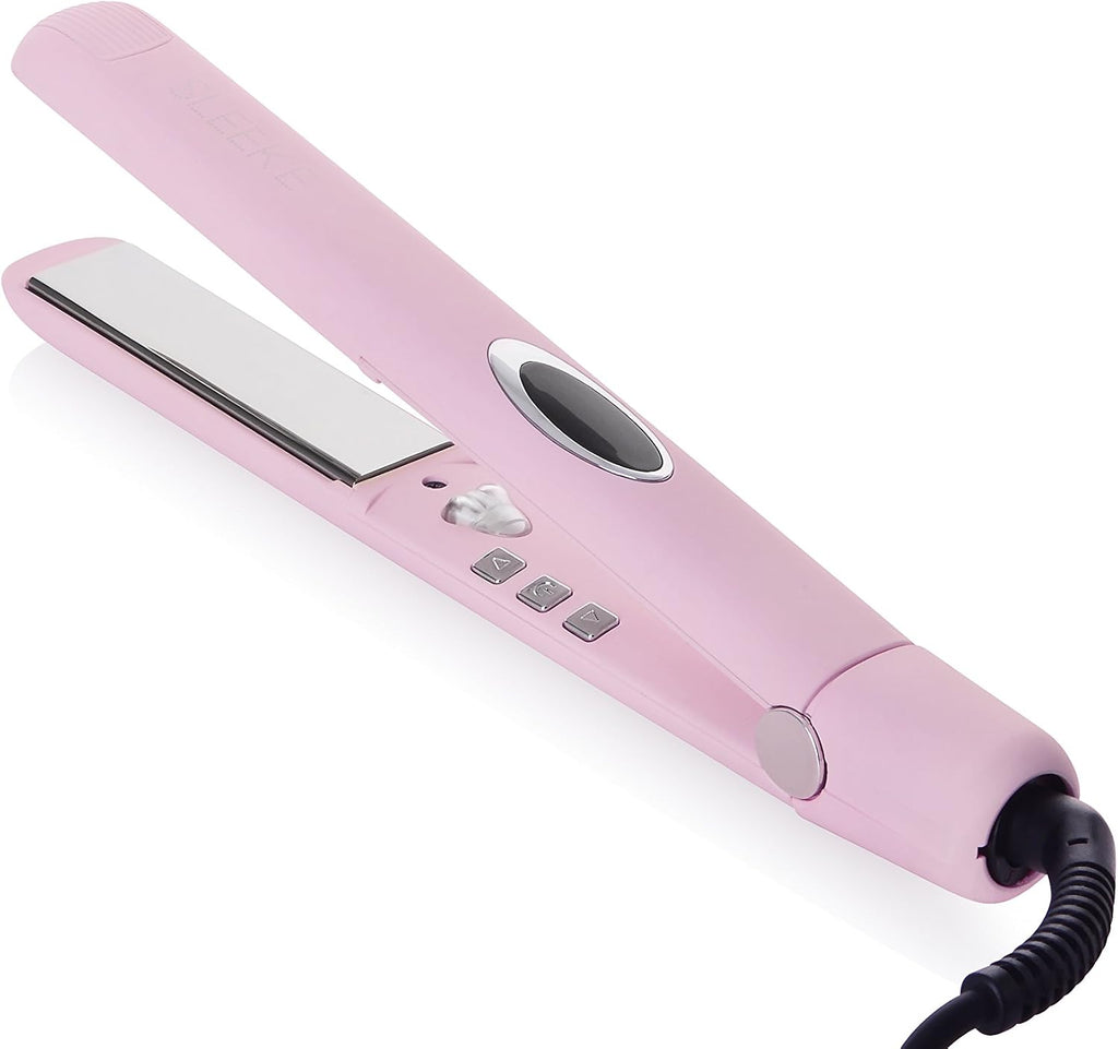 Sleek'e Professional Titanium Hair Straightener/Flat Iron for All Hair Types - 1-Inch Floating Plates with Negative Ion Booster for Shinier Hair (Pink)