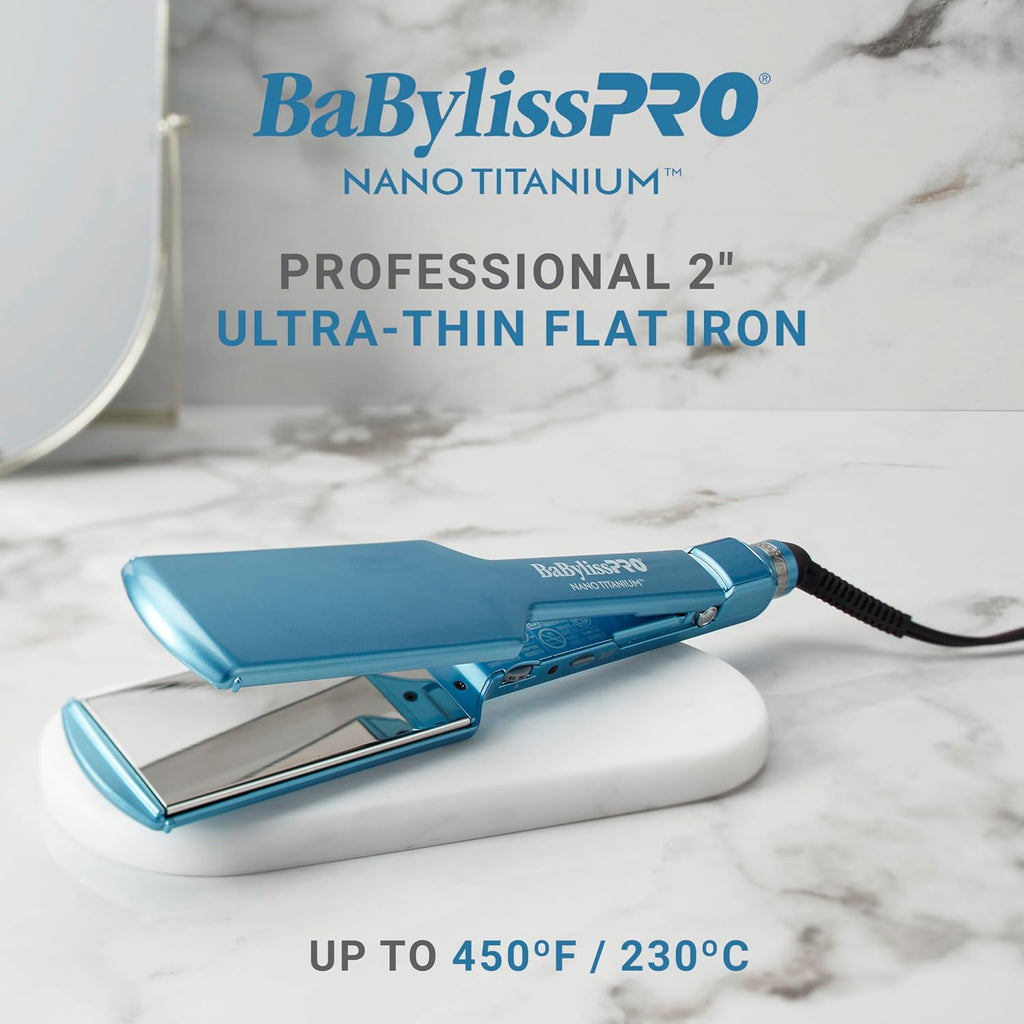 BabylissPRO Nano Titanium Ultra-Thin Hair Straightener, Professional Flat Iron, 5-Inch Extended Plates for Faster Straightening, for All Hair Types