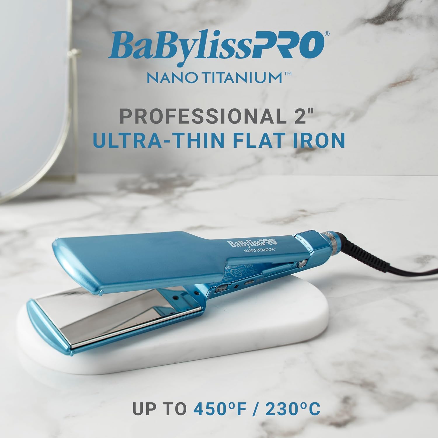 BabylissPRO Nano Titanium Ultra-Thin Hair Straightener, Professional Flat Iron, 5-Inch Extended Plates for Faster Straightening, for All Hair Types