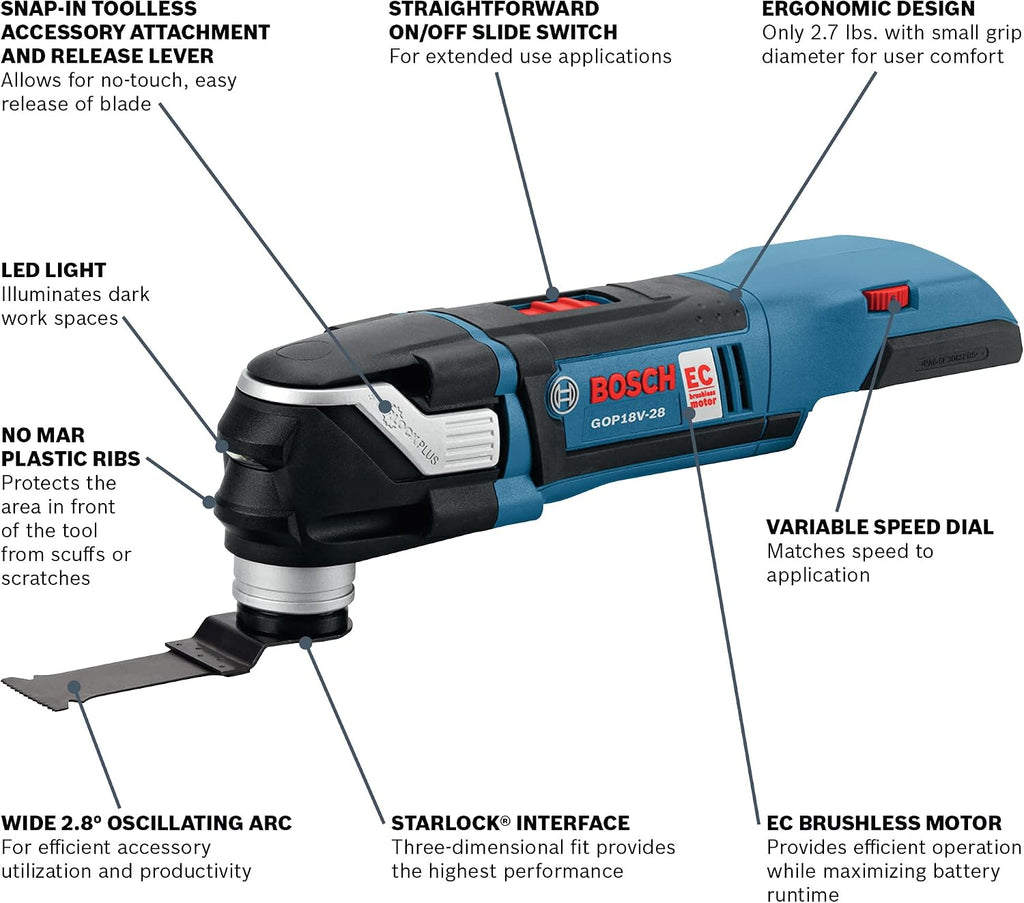 BOSCH GXL18V-270B22 18V Brushless 2 Tool Combo Kit with 5-in-1 Flexiclick Cordless Drill Driver and StarlockPlus Oscillating Multi Tool (Tool Set Includes: CORE18V Battery, Charger & Attachments)