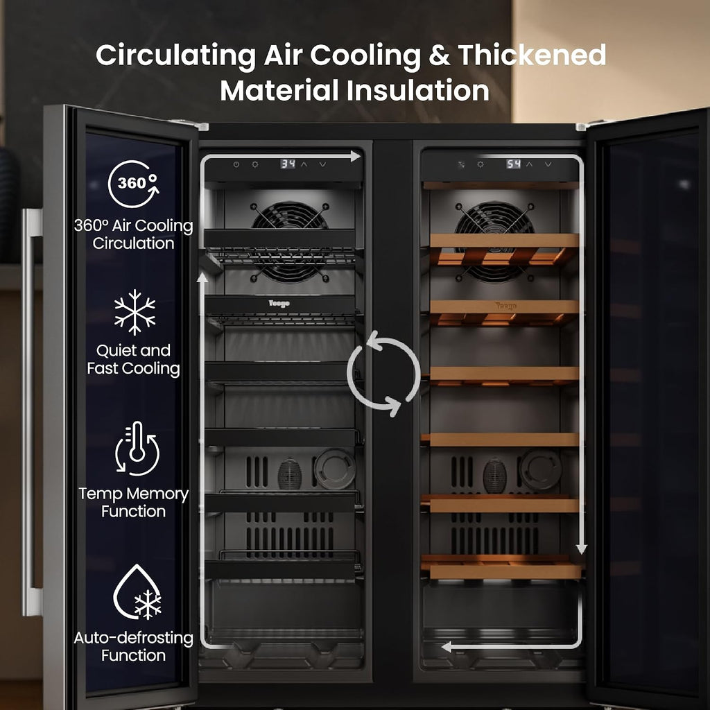 Yeego 24 Inch Wine & Beverage Cooler, Dual Zone 34–65°F, Holds 20 Wine Bottles & 60 Cans, Stainless Steel Door with Lock, Built-In or Under Counter Refrigerator for Indoor & Covered Outdoor Use