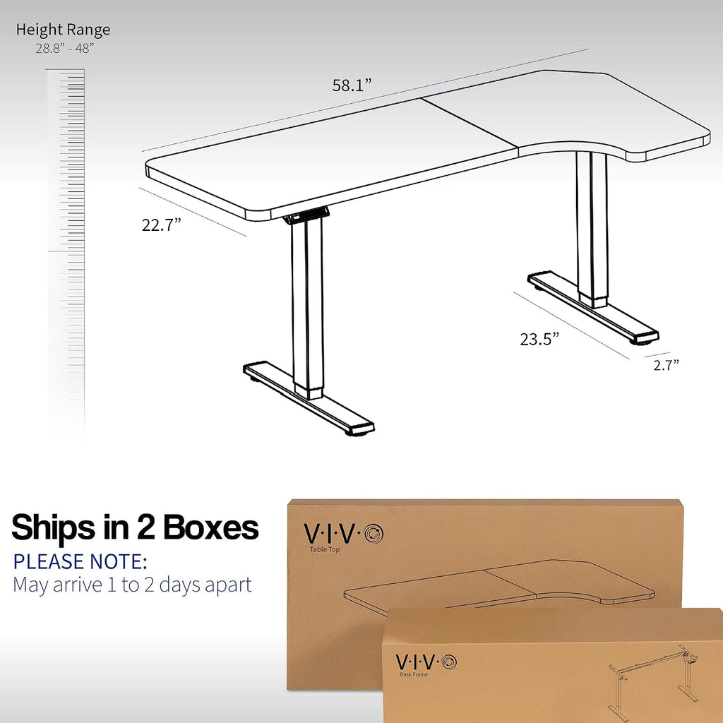 VIVO Electric Corner 58 x 35 in L-Shaped Standing Desk, Memory Height Adjustment, Holds 220 lbs, Reversible Black Top, Black Frame, DESK-KIT-1BRB