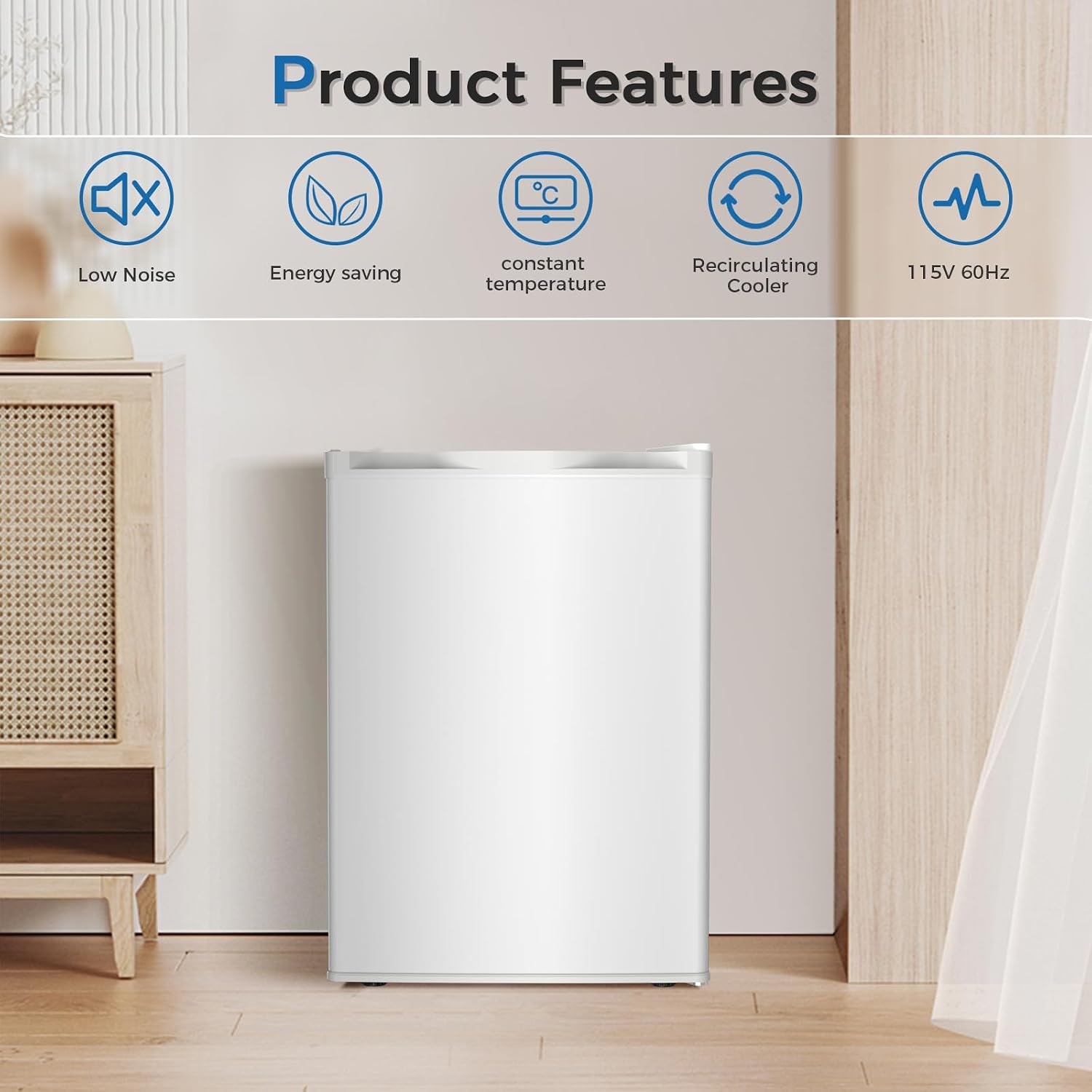 Antarctic Star Mini Compact Refrigerator with Freezer, 2.6 Cu.Ft. Single Door Adjustable Removable Shelves for Apartment/Dorm/Office,WHITE