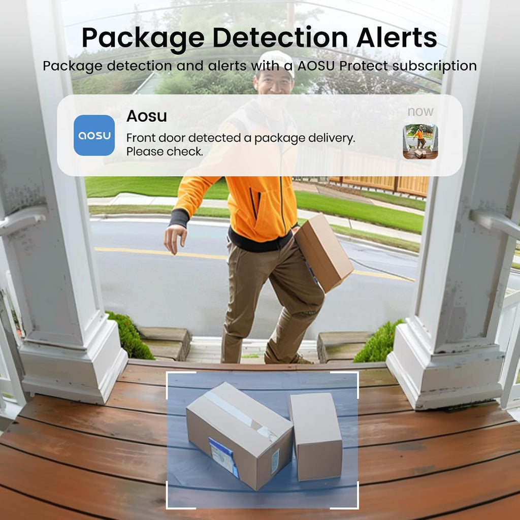 AOSU Solar Camera Security Outdoor - 100% Wire-Free Security Cameras Wireless Doorbell Camera Wireless - Head-to-Toe View, Intelligent Package Detection