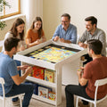 Gaming & Dining Table with Removable Top & PU Leather Mat, Board Game Table for 4-6 Players, Side Storage Shelves & Cup Holders, Corner Protectors, for Card Games, DND, Poker & Building Blocks