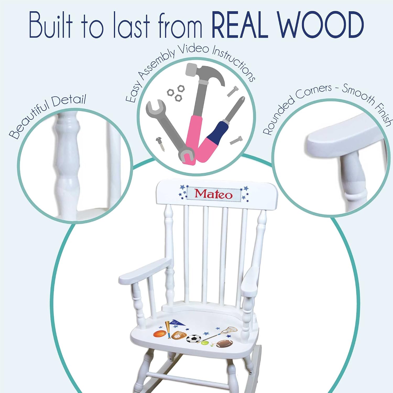 My Bambino Personalized Wooden Rocking Chair for Kids | Boys Wood Rocking Chair | Custom Name Toddler Chair | Baby Shower & Birthday Gift