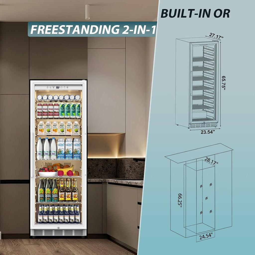 Tylza 13.8 Cu Ft Commercial Refrigerator with Glass Door Display Beverage Fridge, Upright Beverage Cooler Merchandiser, Low Noise, Fast Cooling, White