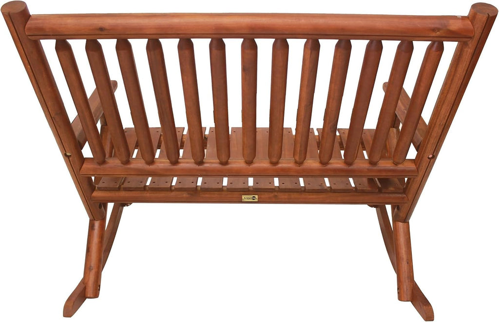 Leigh Country Double Porch Rocking Chair with Curved Seat Slats, Wide Seat, and Stained Finish for Lawn, Garden, and Patio Spaces, Honey