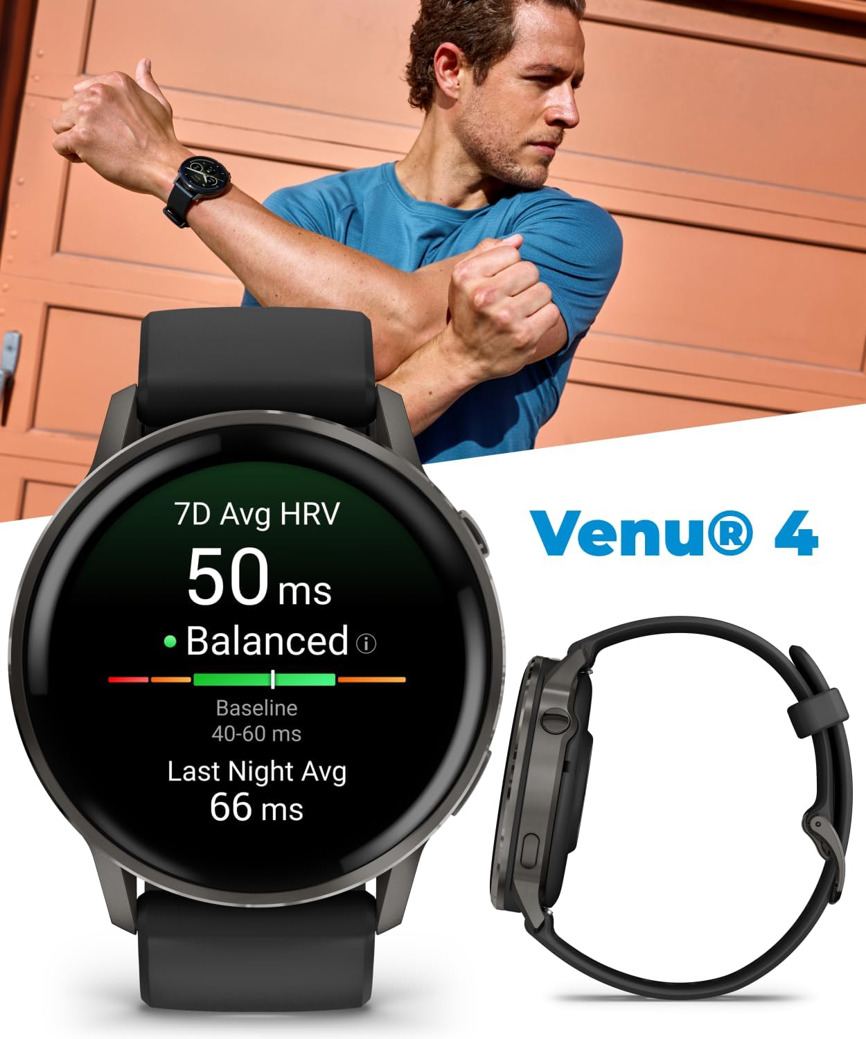 Garmin Venu 4 45mm AMOLED Advanced Health & Fitness GPS Smartwatch, Bright & Colorful Display, Built-in Flashlight, Up to 12 Days, Slate with Black Silicone Band w/Wearable4U Black Earbuds Bundle