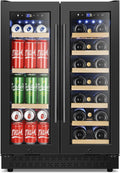 Tylza 24 Inch Wine and Beverage Refrigerator, Dual Zone Wine Beverage Cooler 24' with French Door, Under Counter Wine Beer Fridge Built-In or Freestanding, Holds 20 Bottles and 88 Cans, Black