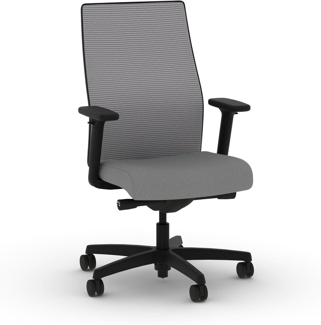 HON Ignition 2.0 Mid‑Back Ergonomic Office Chair, Mesh Task Seating with Lumbar Support, Advanced Synchro‑Tilt, Height and Width Adjustable Arms, Black Frame, Frost
