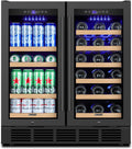 30 Inch Wine and Beverage Refrigerator, Dual Zone Wine Beverage Cooler, 30' Wine Cooler Under Counter or Freestanding Wine Beer Fridge with Upgraded Cooling, Holds 30 Bottles and 110 Cans, Black